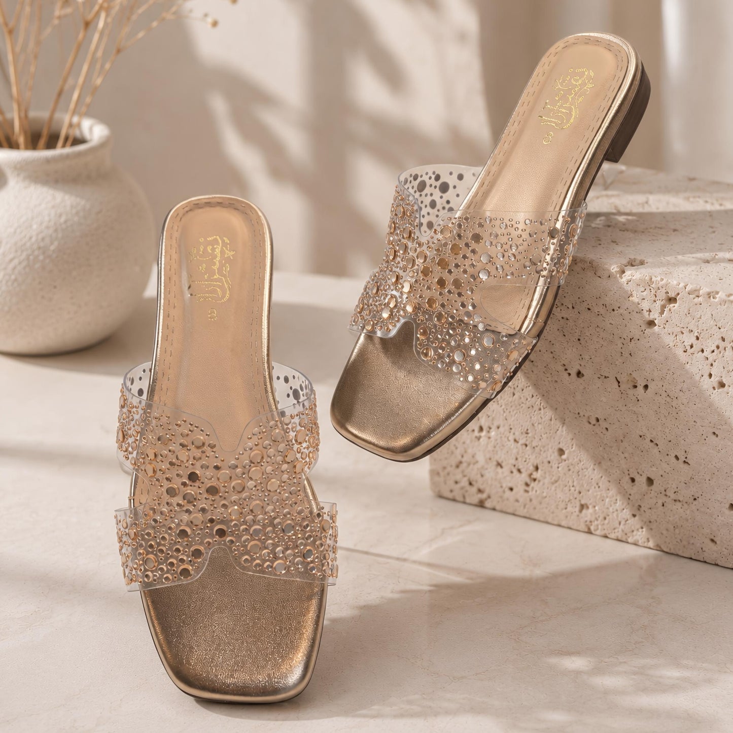 Embellished Clear-Strap Flat