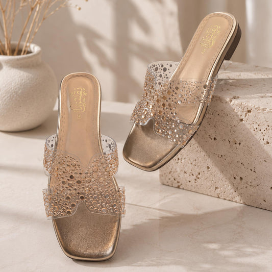 Embellished Clear-Strap Flat