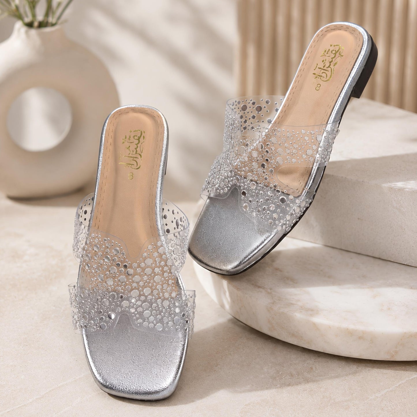 Embellished Clear-Strap Flat