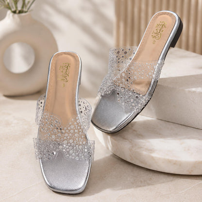 Embellished Clear-Strap Flat