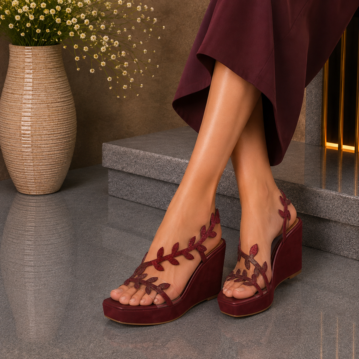 Leaf Embellished Wedge